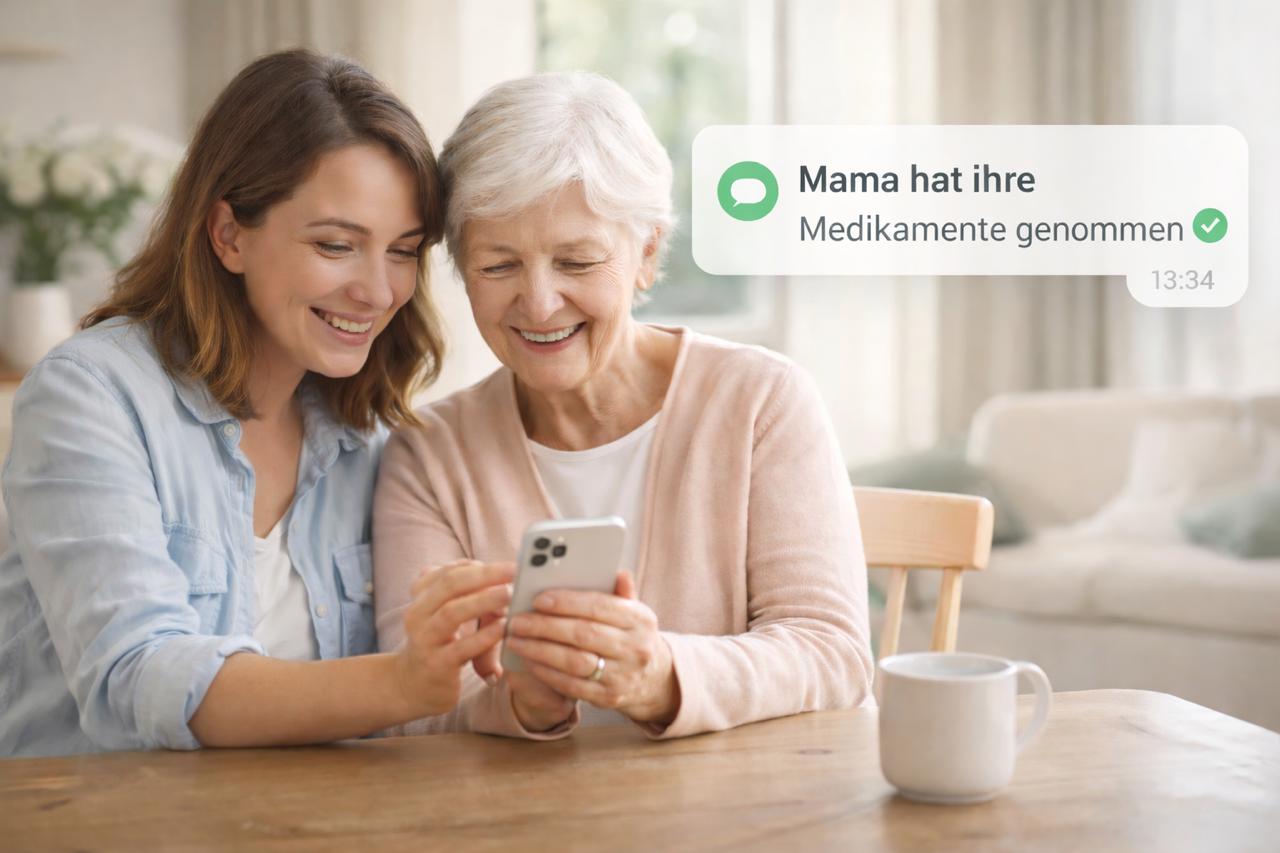 Smartphone mit CareLink Benachrichtigung auf einem Tisch