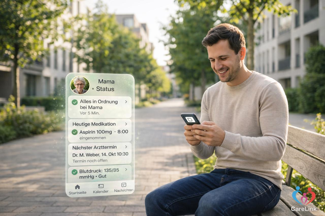 Angehörige und Seniorin sprechen über den Alltag